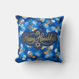 Glad Hanukkah Blå Och Vit Kudde