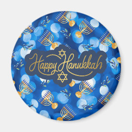 Glad Hanukkah Blå Och Vit Magnet