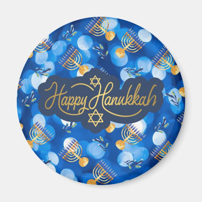 Glad Hanukkah Blå Och Vit Magnet (Framsidan)