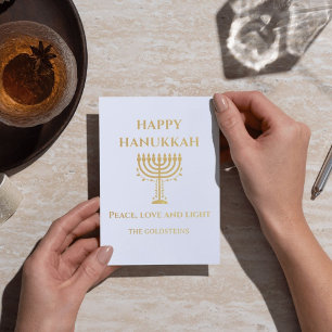 Glad Hanukkah Blå och Vit Menorah Folierat Kort