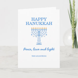 Glad Hanukkah Blå och Vit Menorah Kort