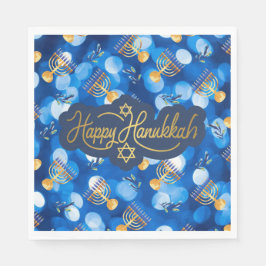 Glad Hanukkah Blå Och Vit Pappersservett