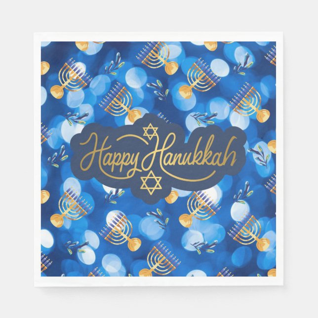Glad Hanukkah Blå Och Vit Pappersservett (Framsidan)