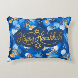 Glad Hanukkah Blå Och Vit Prydnadskudde