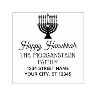 Glad Hanukkah Chanukah Tänd Menorah Namn Adress Självfärgande Stämpel