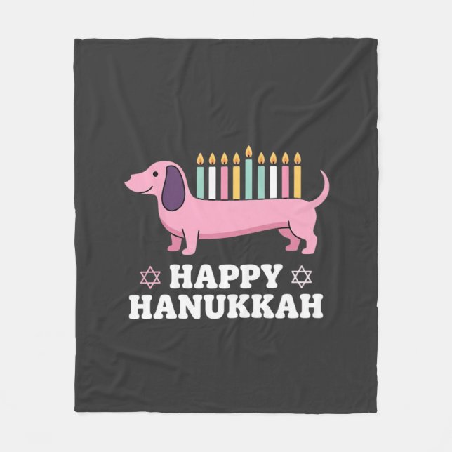 Glad Hanukkah Dachshund Hund Fleecefilt (Framsidan)