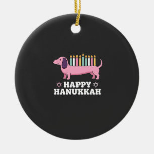 Glad Hanukkah Dachshund Hund Julgransprydnad Keramik