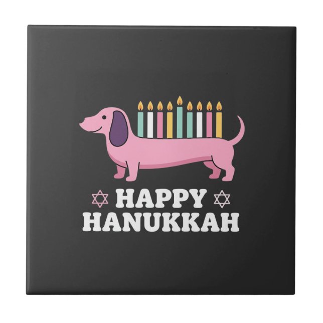 Glad Hanukkah Dachshund Hund Kakelplatta (Framsidan)