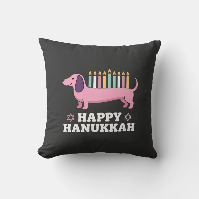 Glad Hanukkah Dachshund Hund Kudde (Framsida)