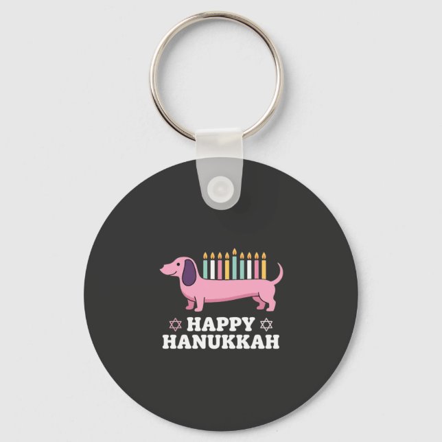 Glad Hanukkah Dachshund Hund Nyckelring (Framsida)