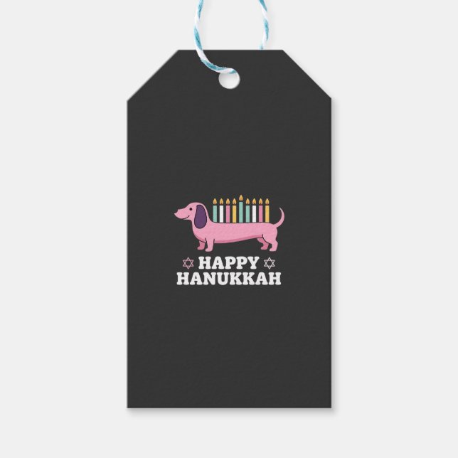 Glad Hanukkah Dachshund Hund Presentetikett (Framsidan)