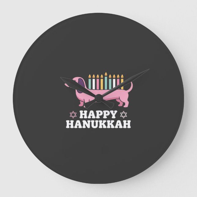 Glad Hanukkah Dachshund Hund Stor Klocka (Framsida)