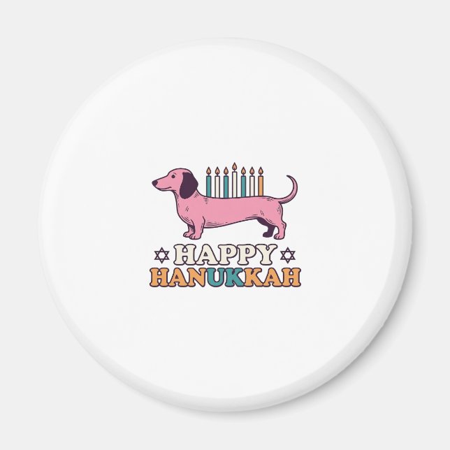 Glad Hanukkah Dachshund Menorah Hund Tröja Design_ Magnet (Framsidan)