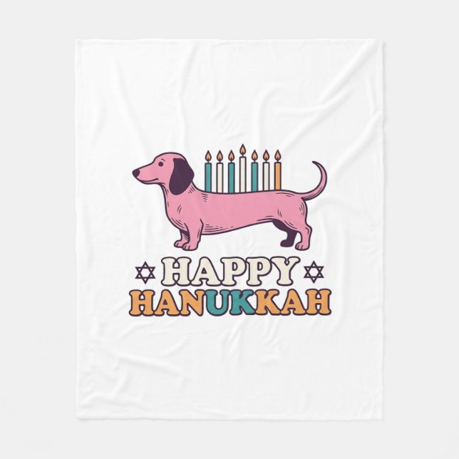 Glad Hanukkah Dackel Menorah Hund Tröja Design_ Fleecefilt (Framsidan)