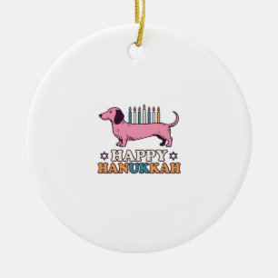 Glad Hanukkah Dackel Menorah Hund Tröja Design_ Julgransprydnad Keramik