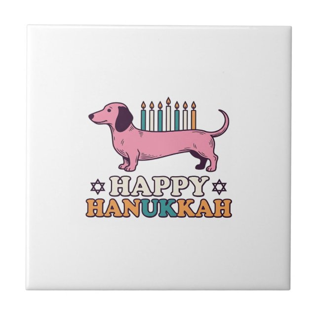 Glad Hanukkah Dackel Menorah Hund Tröja Design_ Kakelplatta (Framsidan)