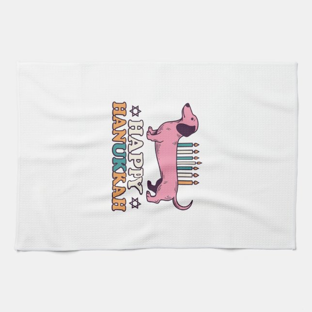 Glad Hanukkah Dackel Menorah Hund Tröja Design_ Kökshandduk (Horisontell)