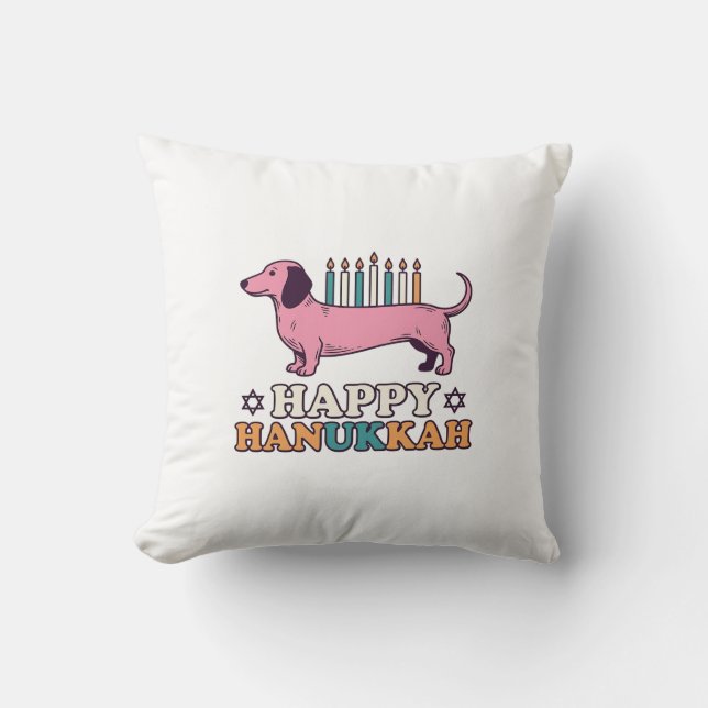 Glad Hanukkah Dackel Menorah Hund Tröja Design_ Kudde (Framsida)