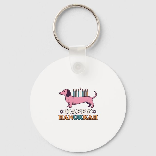 Glad Hanukkah Dackel Menorah Hund Tröja Design_ Nyckelring (Framsida)