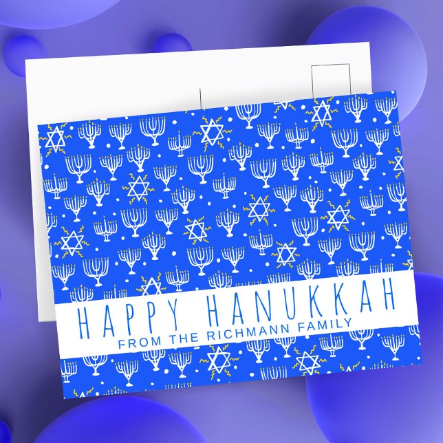 Glad Hanukkah Davidstjärna Menorah Blå ANPASSAD Vykort (Happy Hanukkah Star of David Menorah Blue CUSTOM Postcard
)