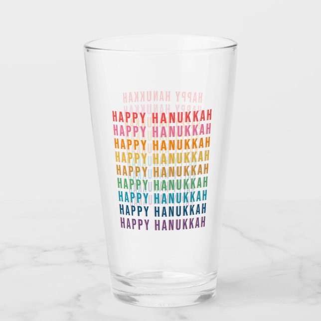 Glad Hanukkah | Enkel regnbågsfärg typografi Glaskopp (Framsida)