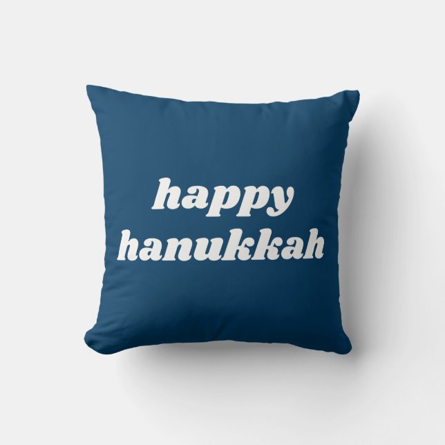 Glad Hanukkah Enkel Retro Typografi Blå Kudde (Framsida)