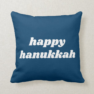 Glad Hanukkah Enkel Retro Typografi Blå Kudde