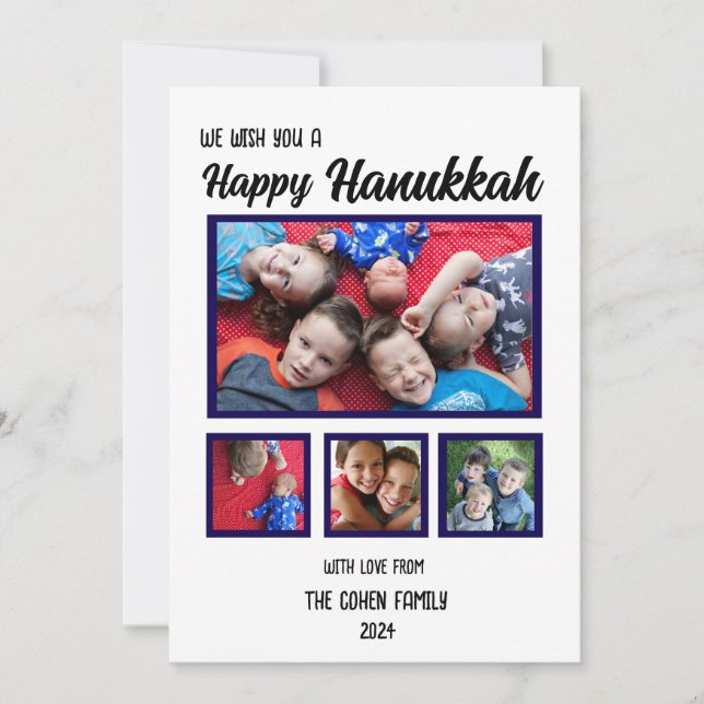 Glad Hanukkah Familjefoto Enkel Klassisk Julkort (Framsida)