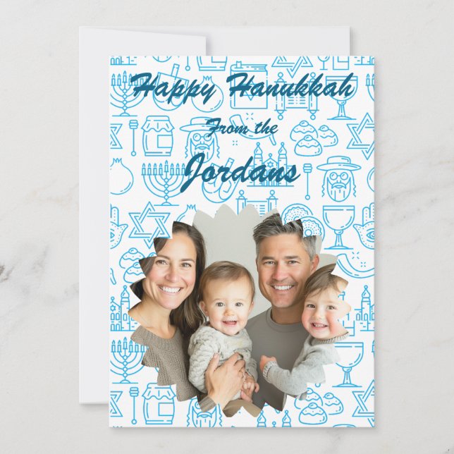 Glad Hanukkah familjefoto kort personalisera (Framsida)