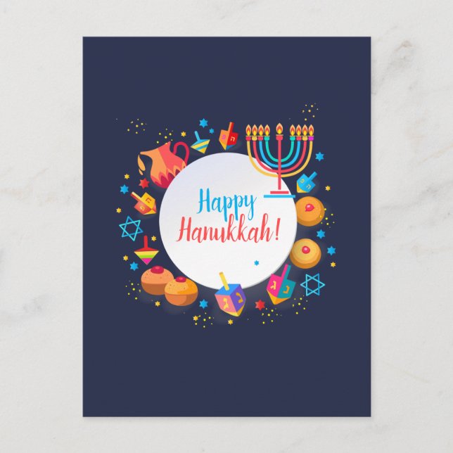 Glad Hanukkah Festival Menorah Festiv Dekoration Vykort (Framsida)