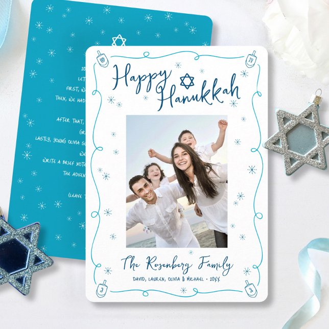 Glad Hanukkah Foto Handritad Söt Anpassad Notering Julkort (Skapare uppladdad)
