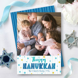 Glad Hanukkah Foto Rolig Typografi Guldstjärnor Julkort