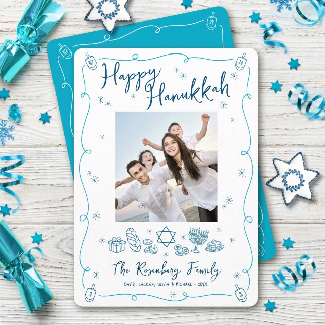Glad Hanukkah Foto Whimsical Handritade Klotter Julkort (Skapare uppladdad)