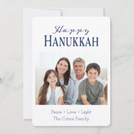 Glad Hanukkah Fred Kärlek Ljus Elegant Blå Foto Julkort