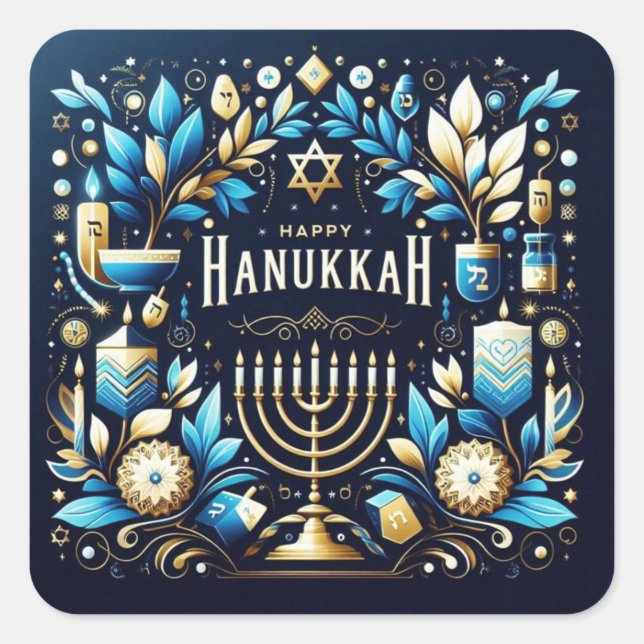 Glad Hanukkah Fyrkantigt Klistermärke (Framsida)