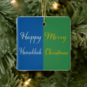 Glad Hanukkah God Jul grön blå slvr gld Julgransprydnad Keramik
