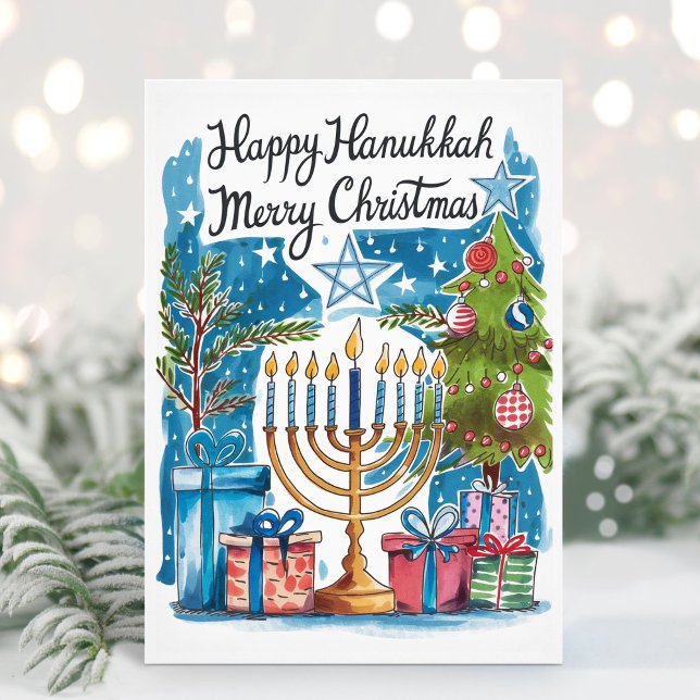 Glad Hanukkah God Jul Kort (Happy Hanukkah Merry Christmas Card)