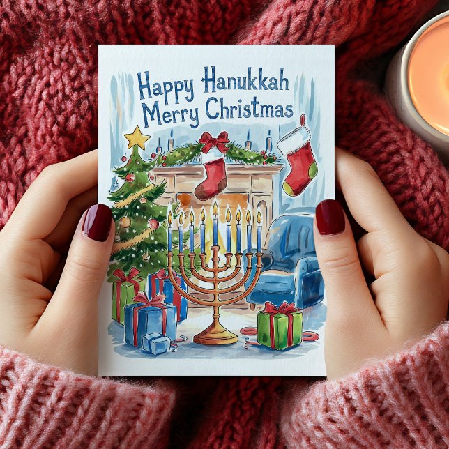 Glad Hanukkah God Jul Kort (Happy Hanukkah Merry Christmas Card)