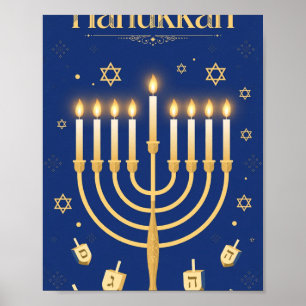 Glad Hanukkah — Guld Menorah Festival Konst Poster