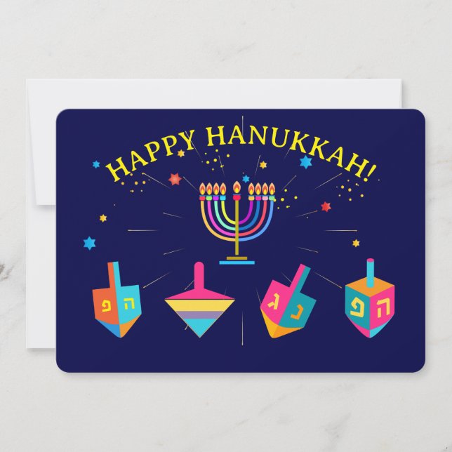 Glad Hanukkah Guld Menorah Judisk Högtid Julkort (Framsida)