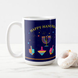 Glad Hanukkah Guld Menorah Judisk Högtid Kaffemugg