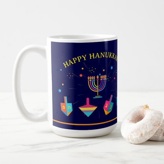 Glad Hanukkah Guld Menorah Judisk Högtid Kaffemugg (Med munk)