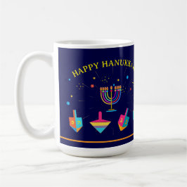 Glad Hanukkah Guld Menorah Judisk Högtid Kaffemugg