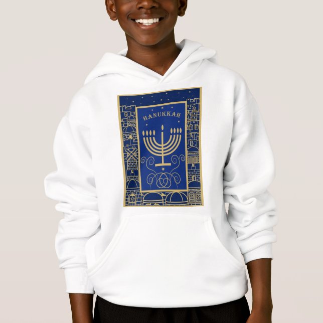 Glad Hanukkah Guld Menorah Judisk Högtid T Shirt (Framsida)