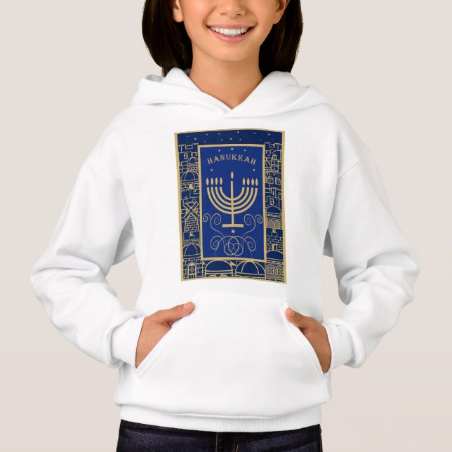 Glad Hanukkah Guld Menorah Judisk Högtid T Shirt (Framsida)