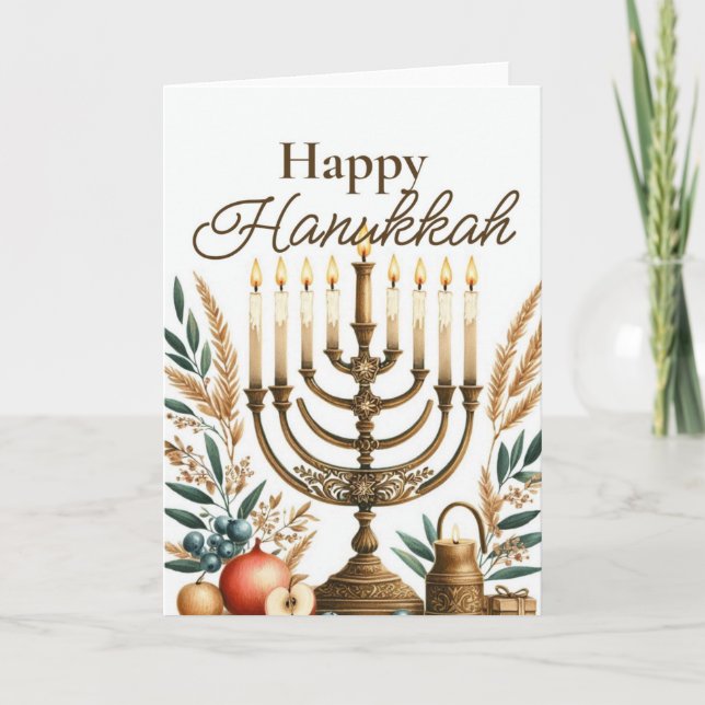 Glad Hanukkah hälsningskort - Menorah Blommig Kort (Framsida)