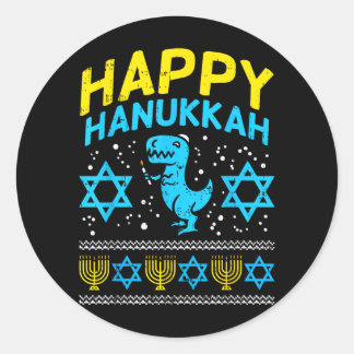 Glad Hanukkah Jewi-Rex ful Chanukah-skjorta pojke Runt Klistermärke