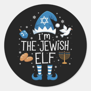 Glad Hanukkah Judisk Tomte Familjegrupp Jul Runt Klistermärke