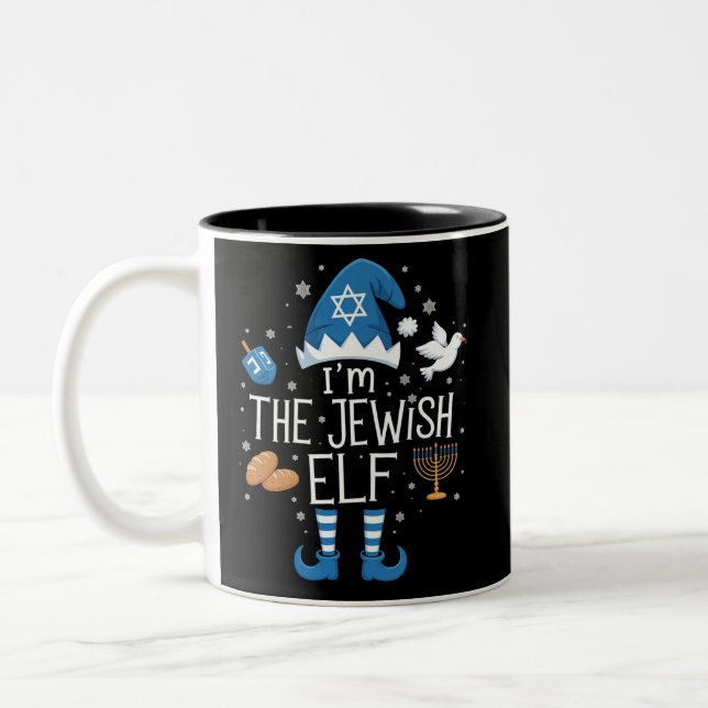 Glad Hanukkah Judisk Tomte Familjegrupp Jul  Två-Tonad Mugg (Vänster)