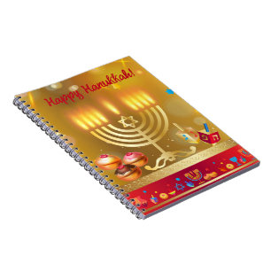 Glad Hanukkah Ljus Judisk Högtid Guld Anteckningsbok